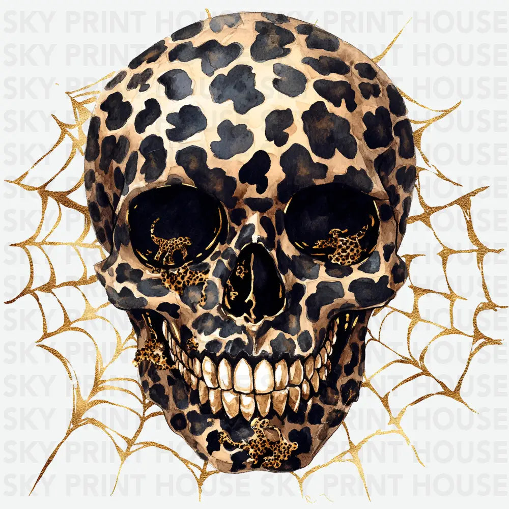 Leopard Skull Spider Web Halloween Ready to Press DTF Transfer