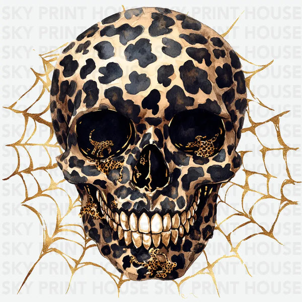 Leopard Skull Spider Web - Halloween Ready to Press DTF Transfer