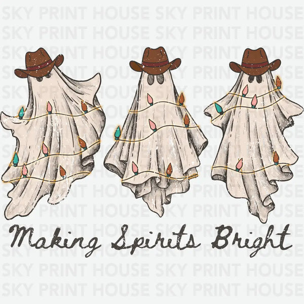 Making Spirits Bright Cowboy Ghosts - Halloween Ready to Press DTF Transfer