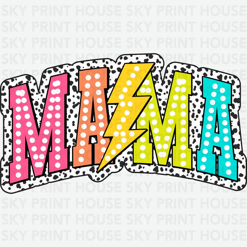 Mama Colorful Design with Lightning Bolt Mother’s Day Ready to Press DTF Transfer