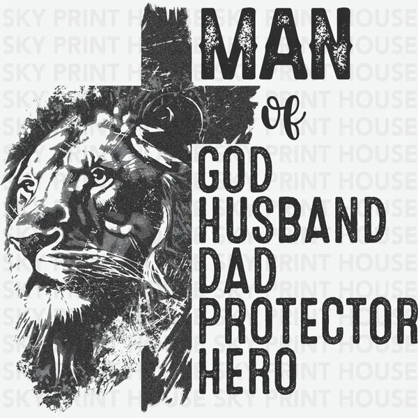Man of God Husband Dad Lion- Faher's Day Ready to Press DTF Transfer