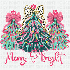 Merry and Bright Girly Christmas Tree Design - Ready to Press DTF Transfer