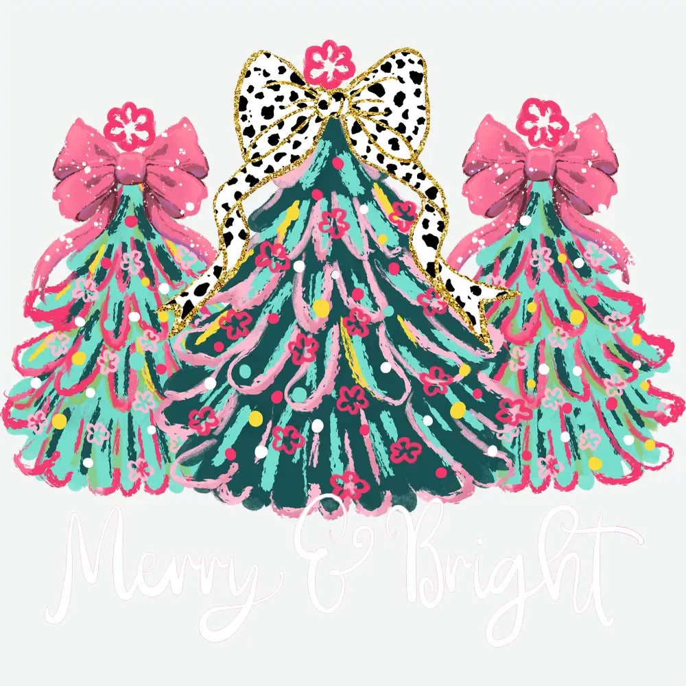 Merry and Bright Girly Christmas Tree Design - Ready to Press DTF Transfer