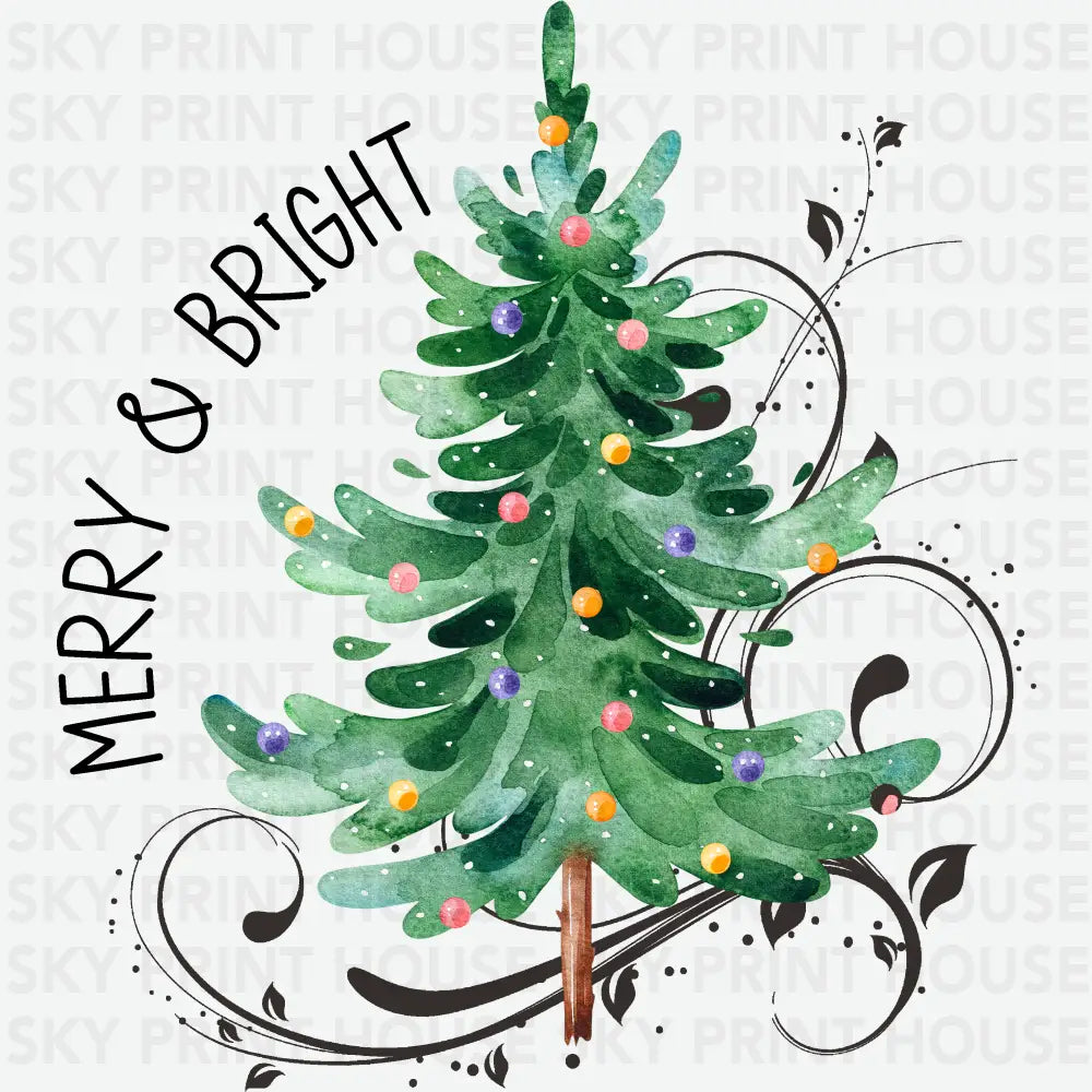 Merry And Bright Tree - Christmas Ready to Press DTF Transfer