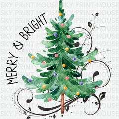 Merry And Bright Tree - Christmas Ready to Press DTF Transfer