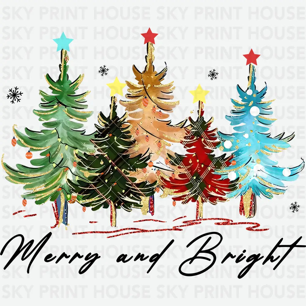Merry And Bright Trees - Christmas Ready to Press DTF Transfer
