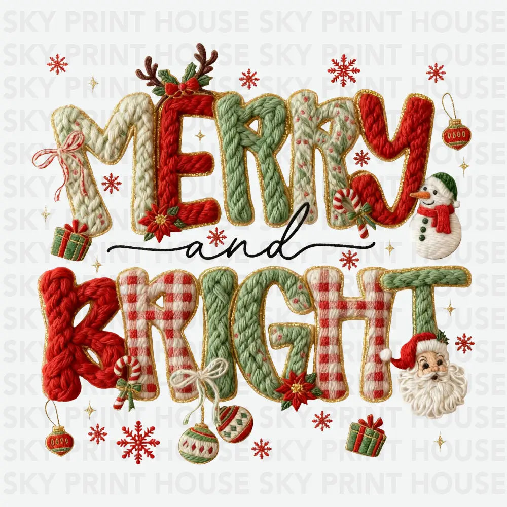 Merry & Bright Knitted Christmas Design – Christmas Ready to Press DTF Transfer