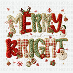 Merry & Bright Knitted Christmas Design - Christmas Ready to Press DTF Transfer