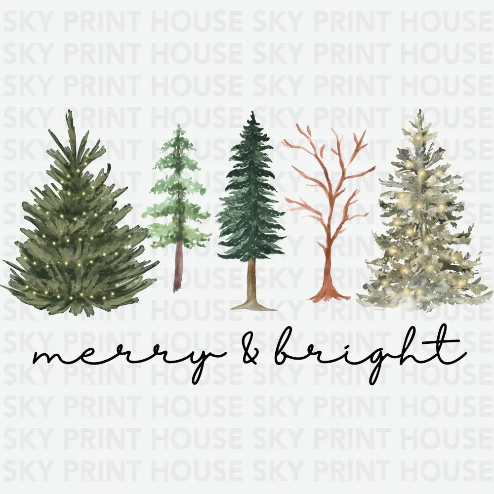 Merry & Bright Trees - Christmas Ready to Press DTF Transfer