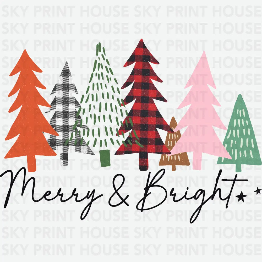 Merry & Bright Trees - Christmas Ready to Press DTF Transfer