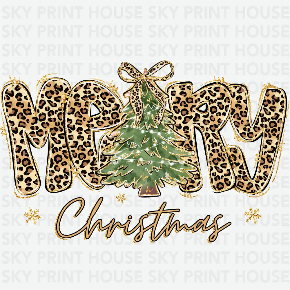 Merry Christmas Leopard Print Tee - Christmas Ready to Press DTF Transfer