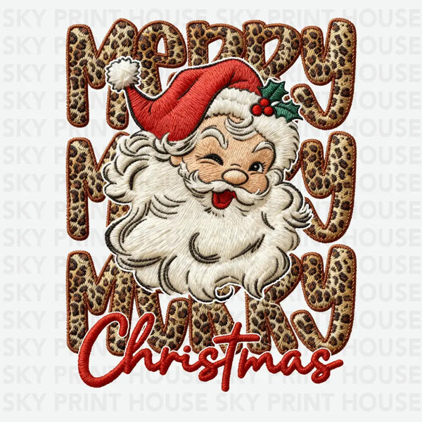 Merry Christmas Leopard Santa Embroidery Design – Christmas Ready to Press DTF Transfer