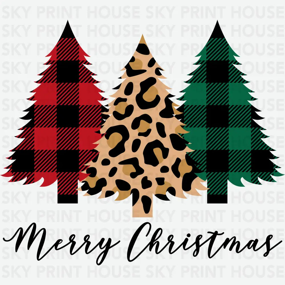 Merry Christmas Plaid And Leopard Trees - Christmas Ready to Press DTF Transfer