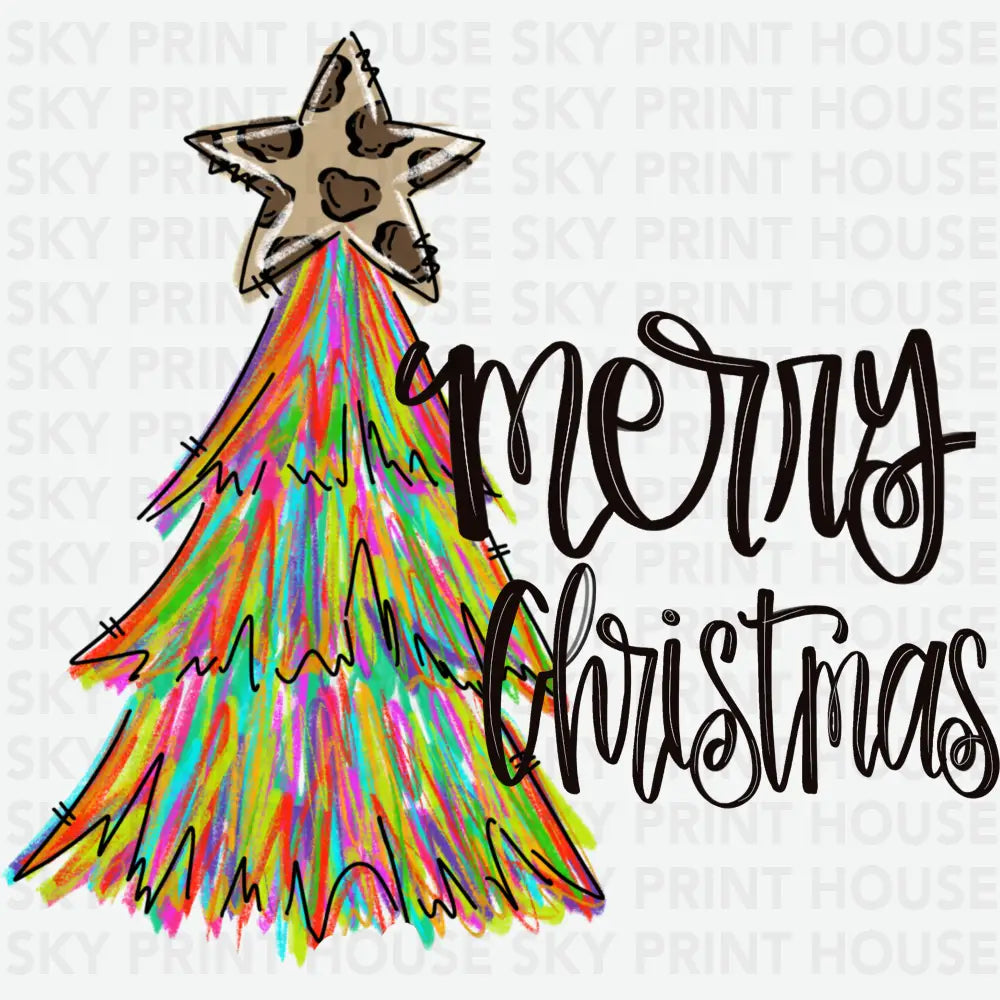 Merry Christmas Tree Colorful - Chirstmas Ready to Press DTF Transfer