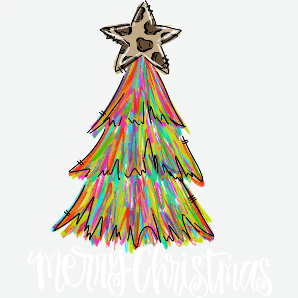 Merry Christmas Tree Colorful - Christmas Ready to Press DTF Transfer