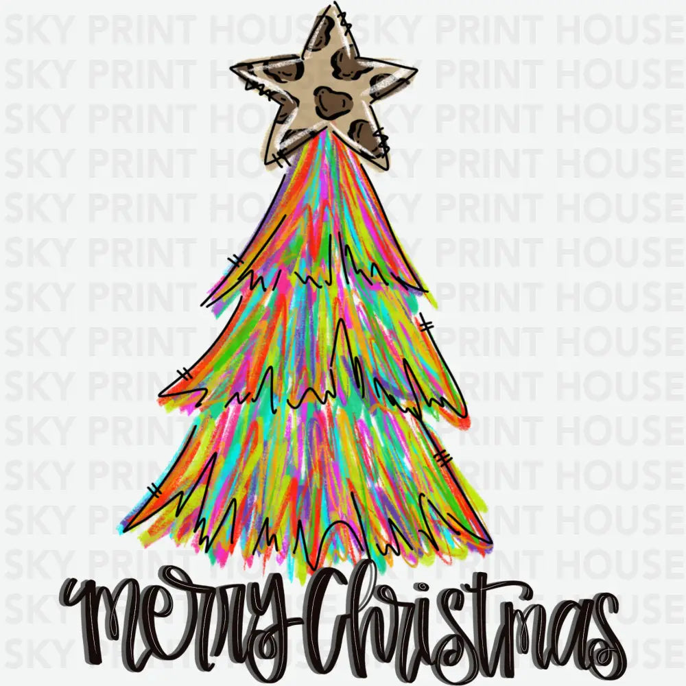 Merry Christmas Tree Colorful - Christmas Ready to Press DTF Transfer