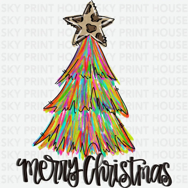 Merry Christmas Tree Colorful - Christmas Ready to Press DTF Transfer