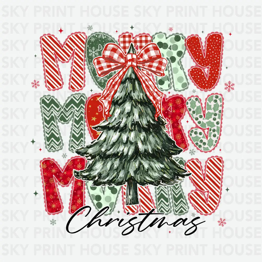 Merry Merry Merry Christmas Tree Design - Christmas Ready to Press DTF Transfer