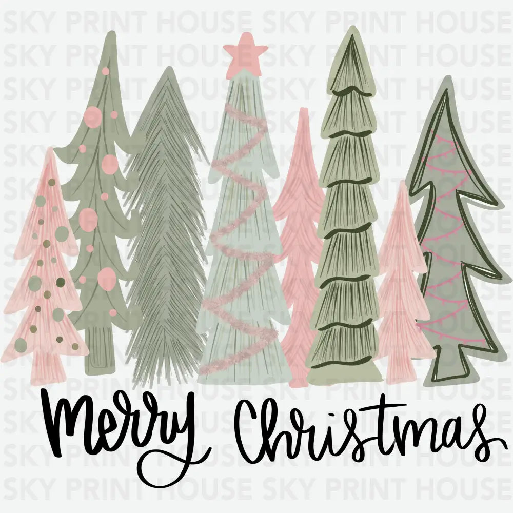 Merry Christmas Trees - Christmas Ready to Press DTF Transfer