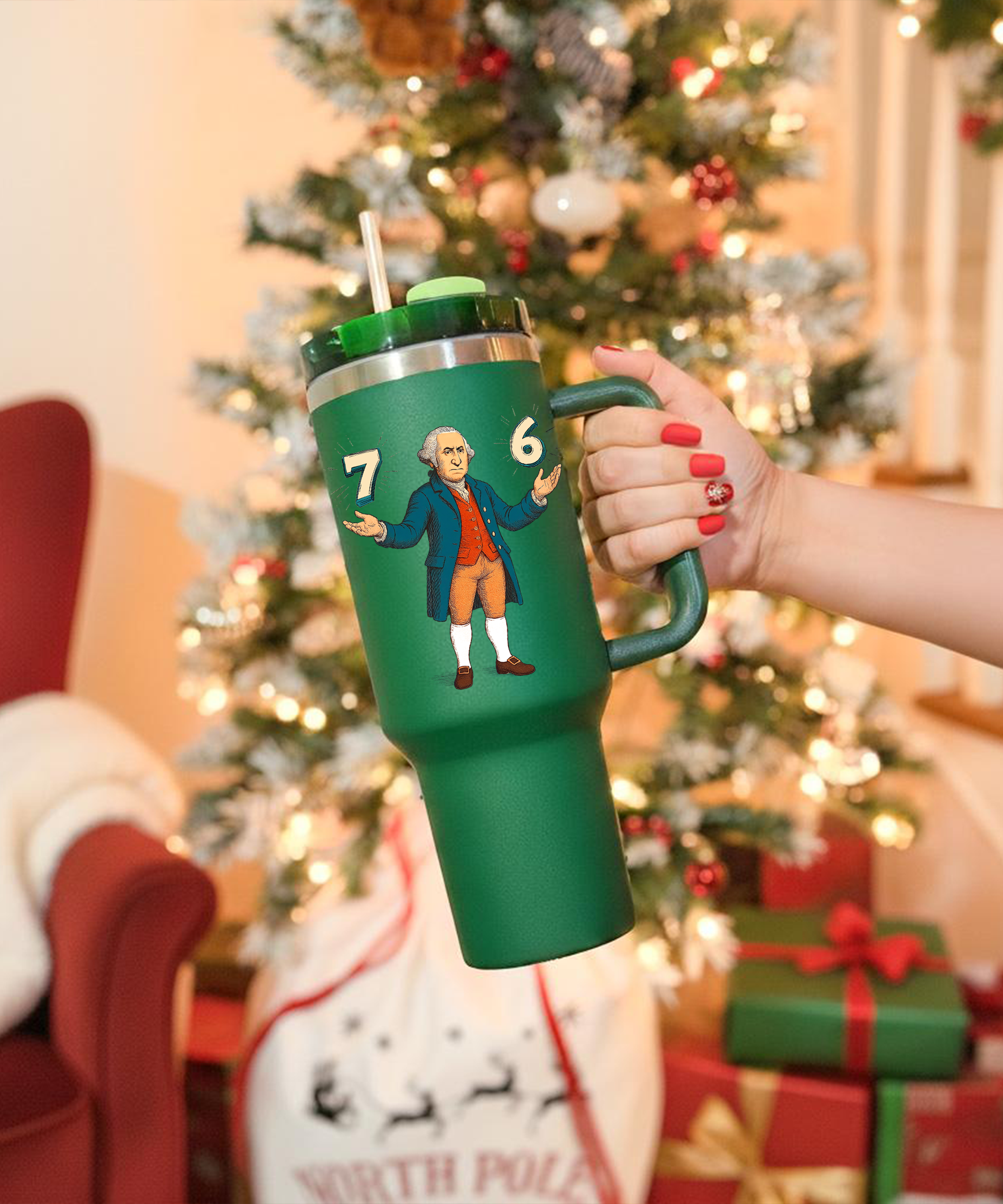 Six Seven George Washington Christmas Tumbler Funny Holiday Cup Festive Drinkware