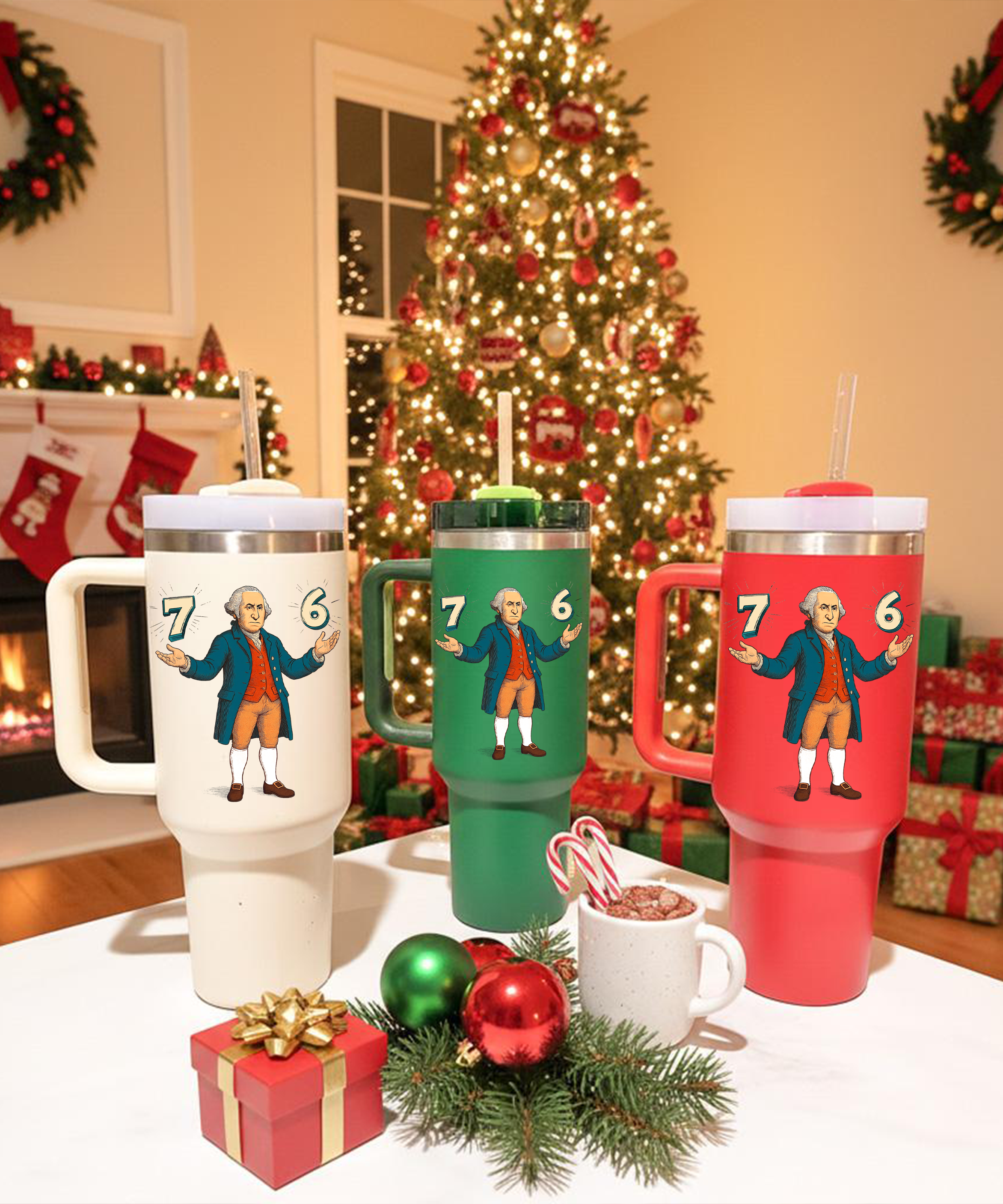 Six Seven George Washington Christmas Tumbler Funny Holiday Cup Festive Drinkware