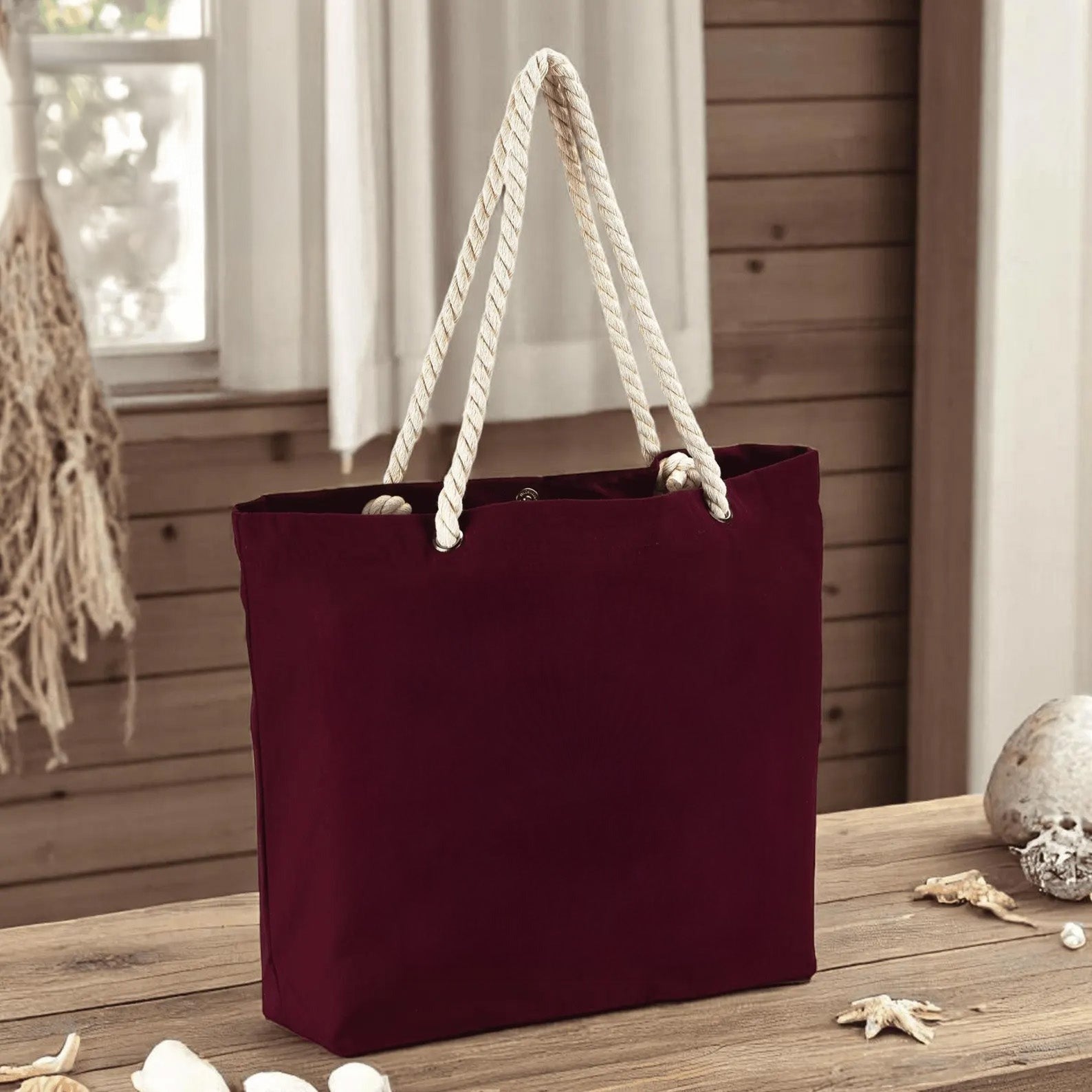 Blank Beach Tote Bag — Cotton Rope Handles