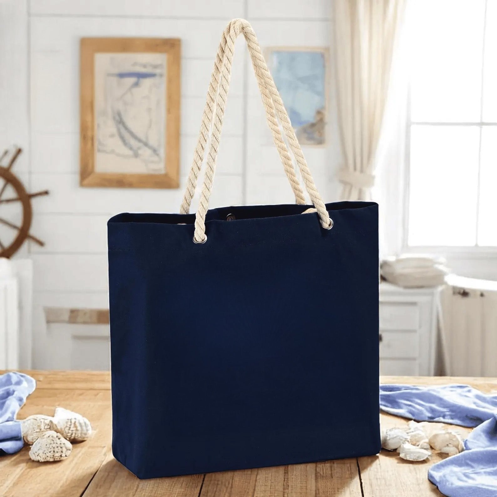 Blank Beach Tote Bag — Cotton Rope Handles