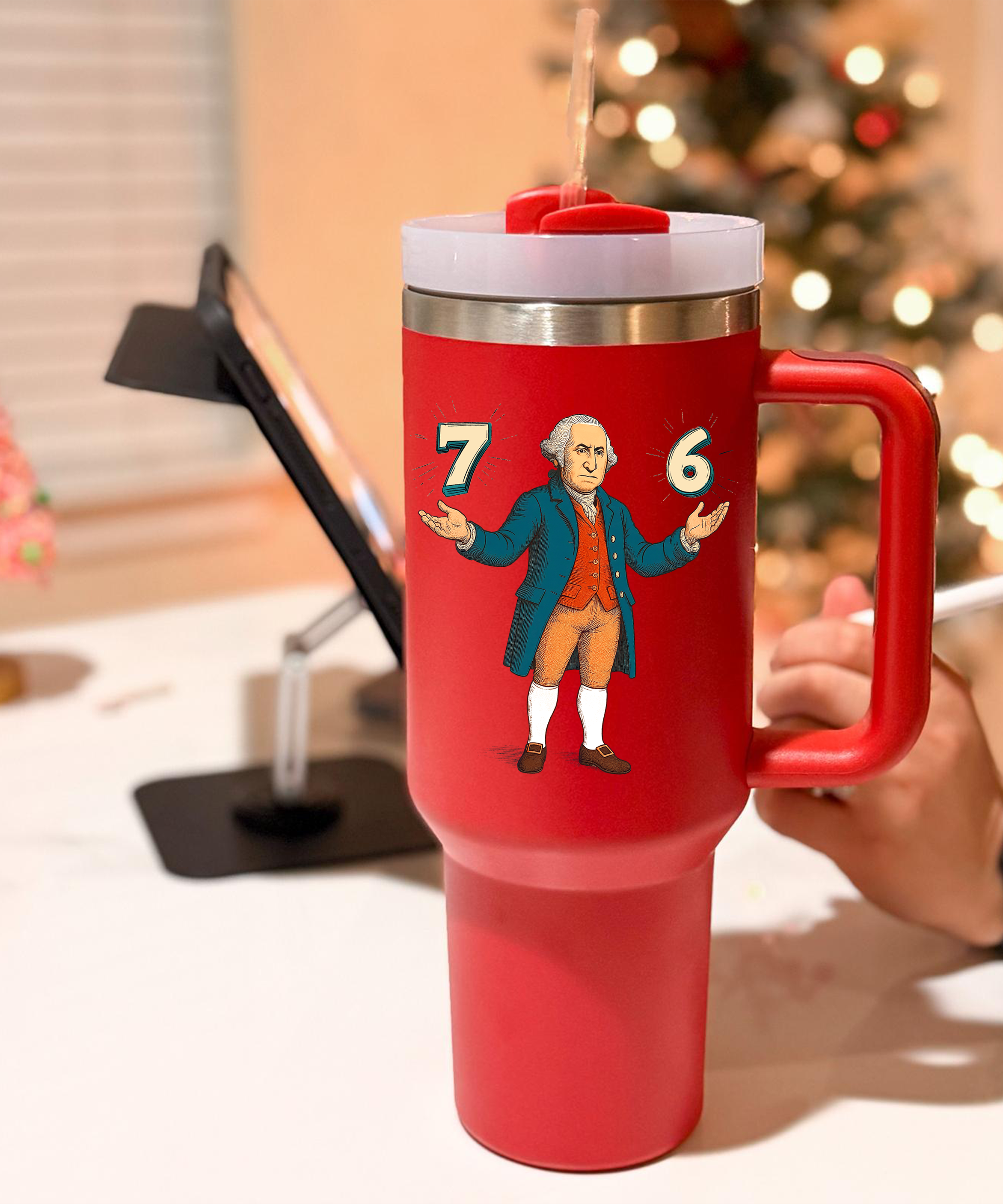 Six Seven George Washington Christmas Tumbler Funny Holiday Cup Festive Drinkware