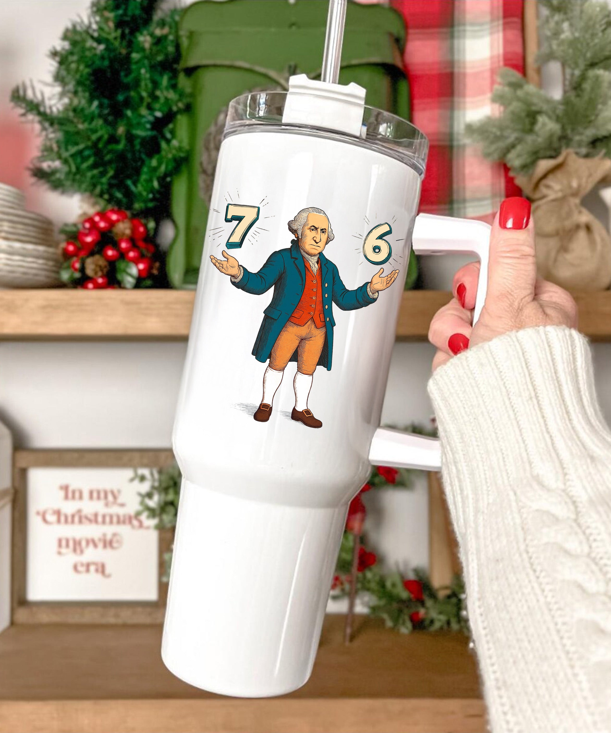 Six Seven George Washington Christmas Tumbler Funny Holiday Cup Festive Drinkware