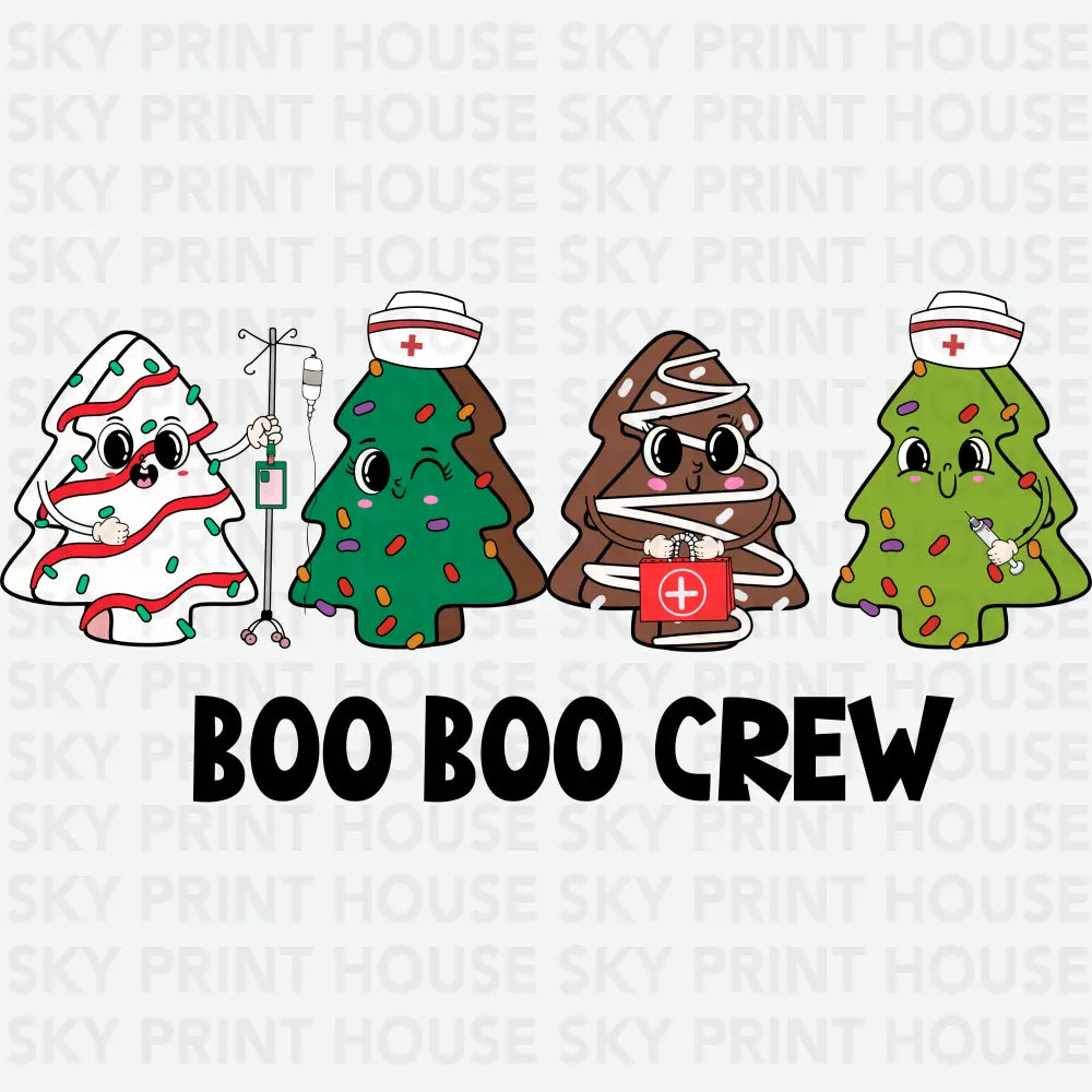 Nurse Boo Boo Crew Christmas Tree Cake - Christmas Ready to Press DTF Transfer