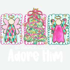 Oh Come Let Us Adore Him – Girly Christmas Angels Ready to Press DTF Transfer
