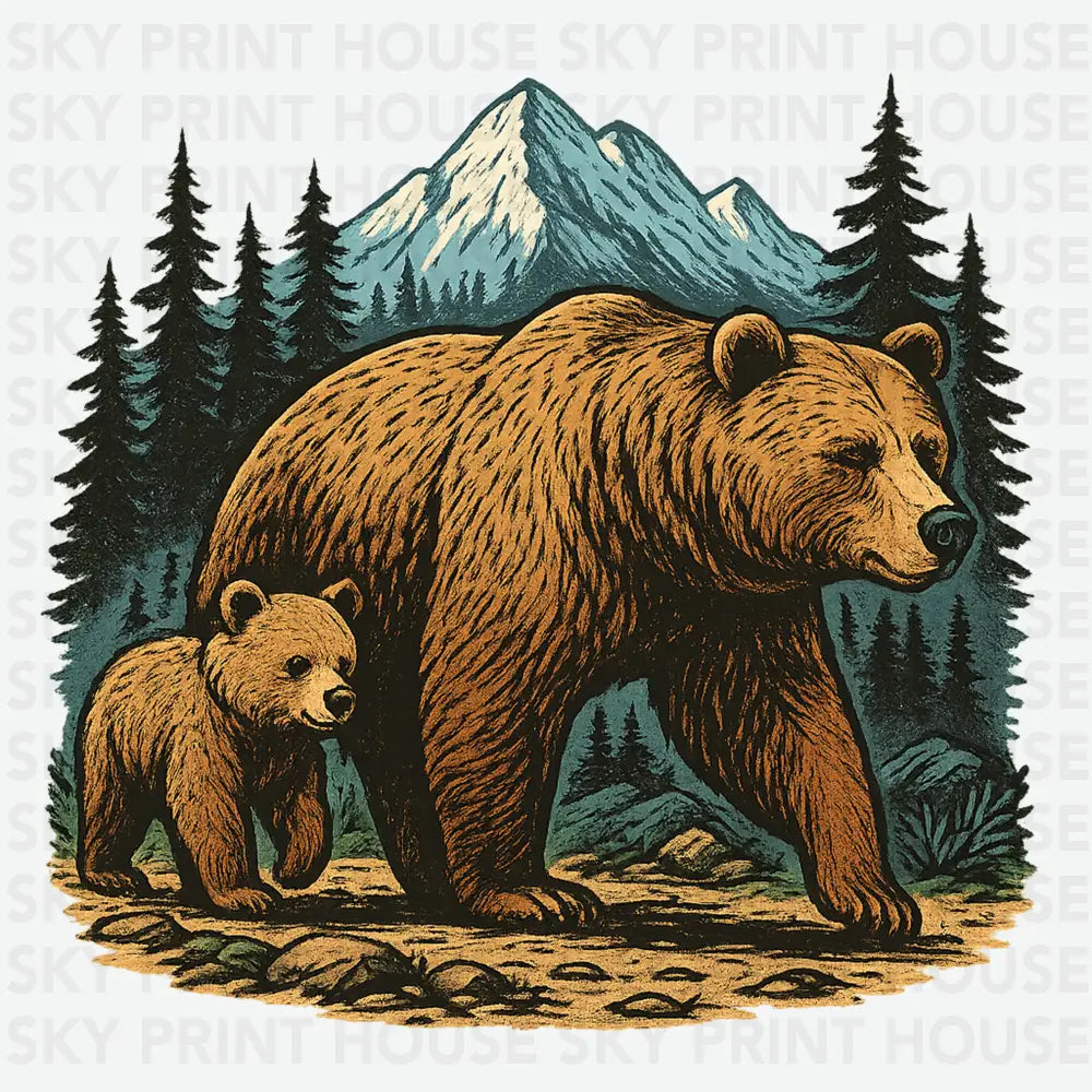 Papa Bear and Baby Bear Camping Ready to Press DTF Transfer