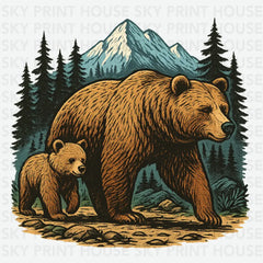 Papa Bear and Baby Bear Camping Ready to Press DTF Transfer