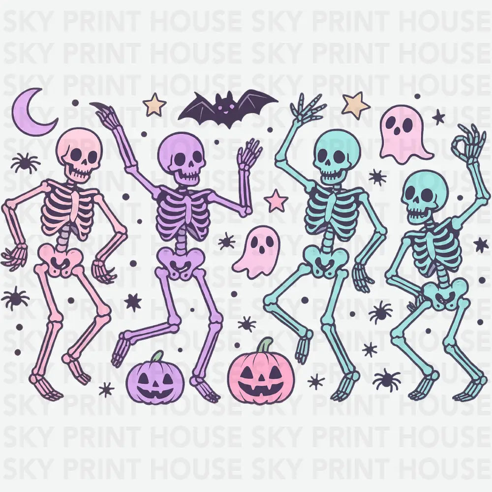 Pastel Dancing Skeletons Cute Halloween - Ready to Press DTF Transfer