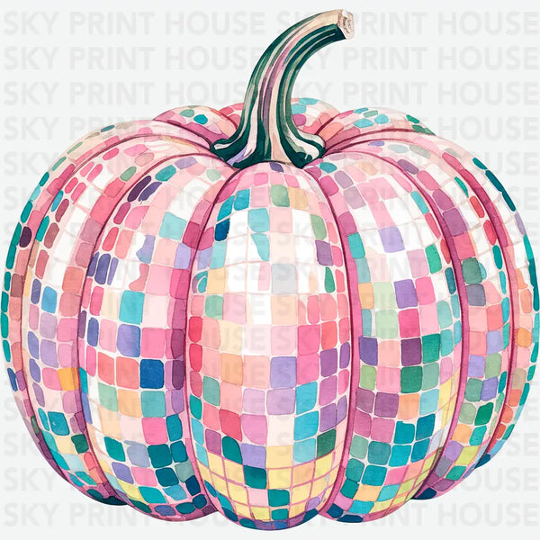 Pastel Disco Ball Pumpkin - Halloween Ready to Press DTF Transfer
