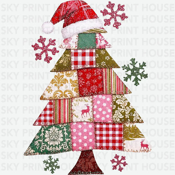 Patchwork Christmas Tree  - Christmas Ready to Press DTF Transfer
