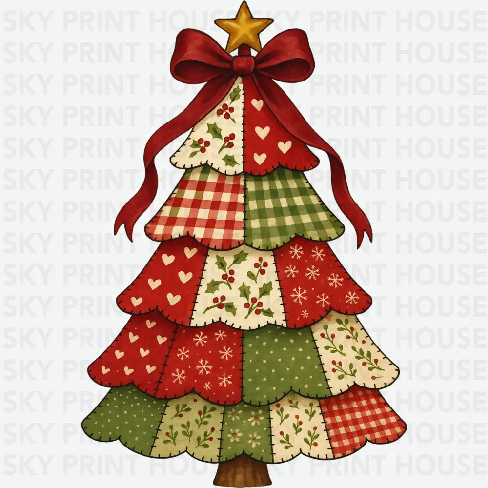 Patchwork Christmas Tree - Christmas Ready to Press DTF Transfer