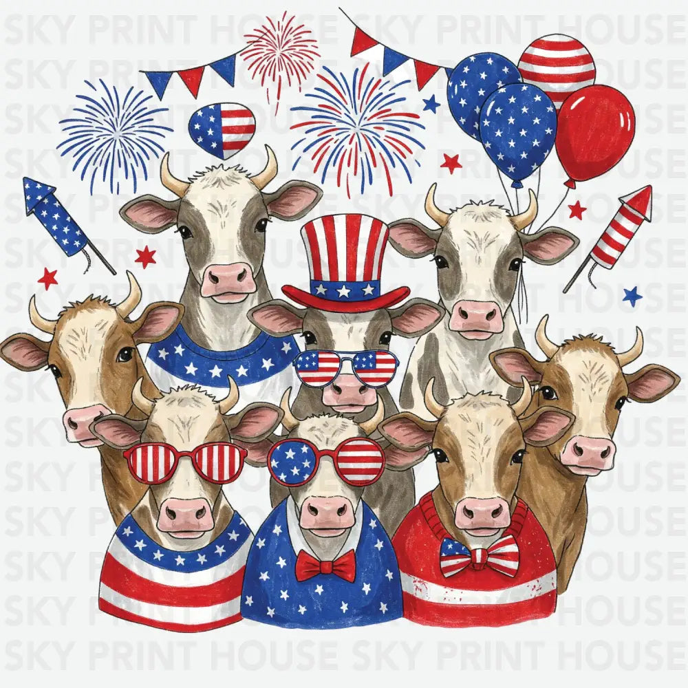 Patriotic Cows 4th of July Ready to Press DTF Transfer