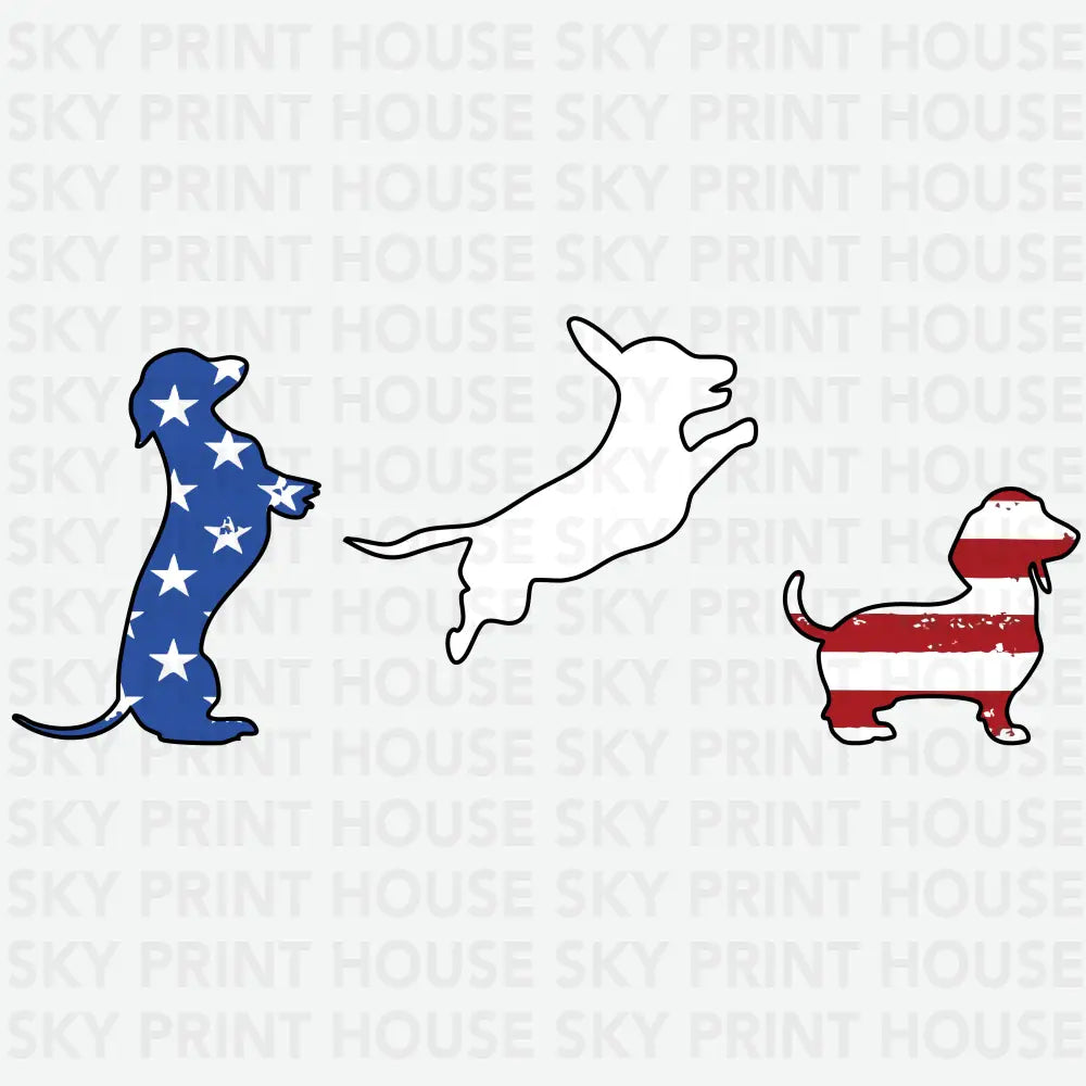Patriotic Dachshund Red White Blue Dog 4th of July Ready to Press DTF Transfer