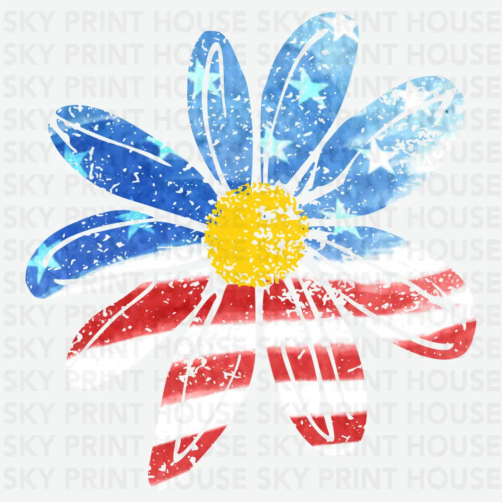 Patriotic Daisy USA Flag Flower 4th of July Ready to Press DTF Transfer