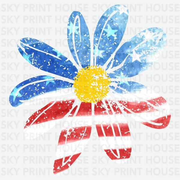 Patriotic Daisy USA Flag Flower- 4th of July Ready to Press DTF Transfer