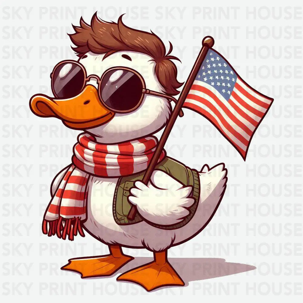 Patriotic Duck with USA Flag 4th of July Ready to Press DTF Transfer