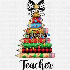 Pencil Christmas Tree Teacher - Christmas Ready to Press DTF Transfer