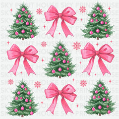 Pink Bow And Christmas Tree - Christmas Ready to Press DTF Transfer