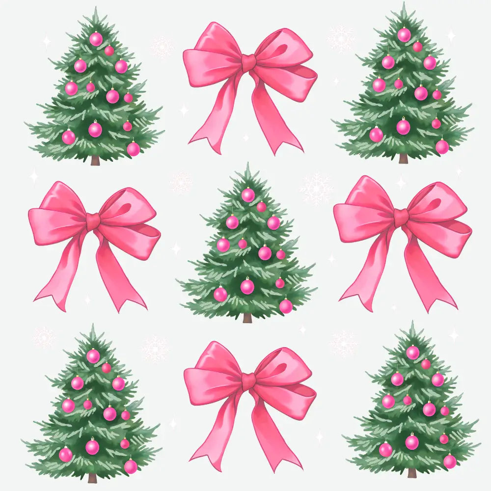 Pink Bow And Christmas Tree - Christmas Ready to Press DTF Transfer