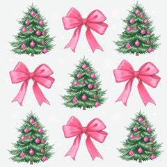Pink Bow And Christmas Tree - Christmas Ready to Press DTF Transfer