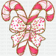 Pink Candy Cane Coquette Bow - Christmas Ready to Press DTF Transfer