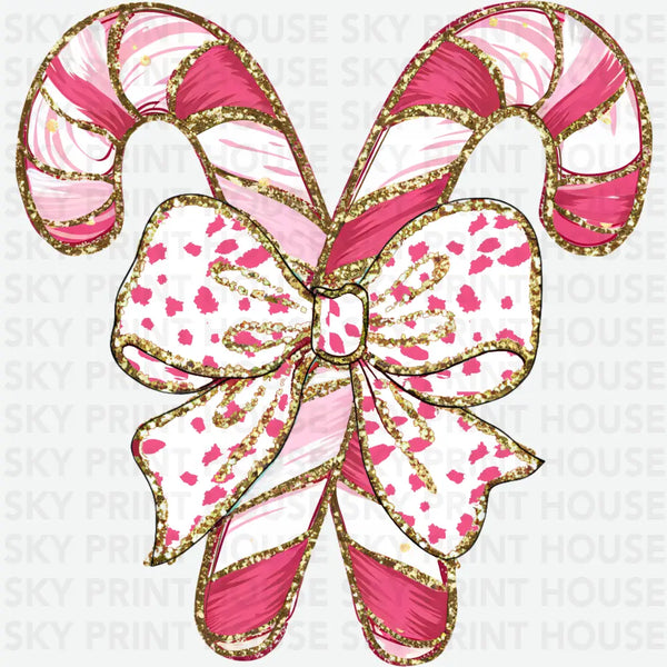 Pink Christmas Candy Cane - Christmas Ready to Press DTF Transfer