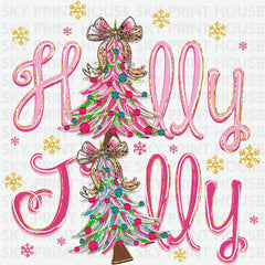 Pink Holly Jolly - Christmas Ready to Press DTF Transfer