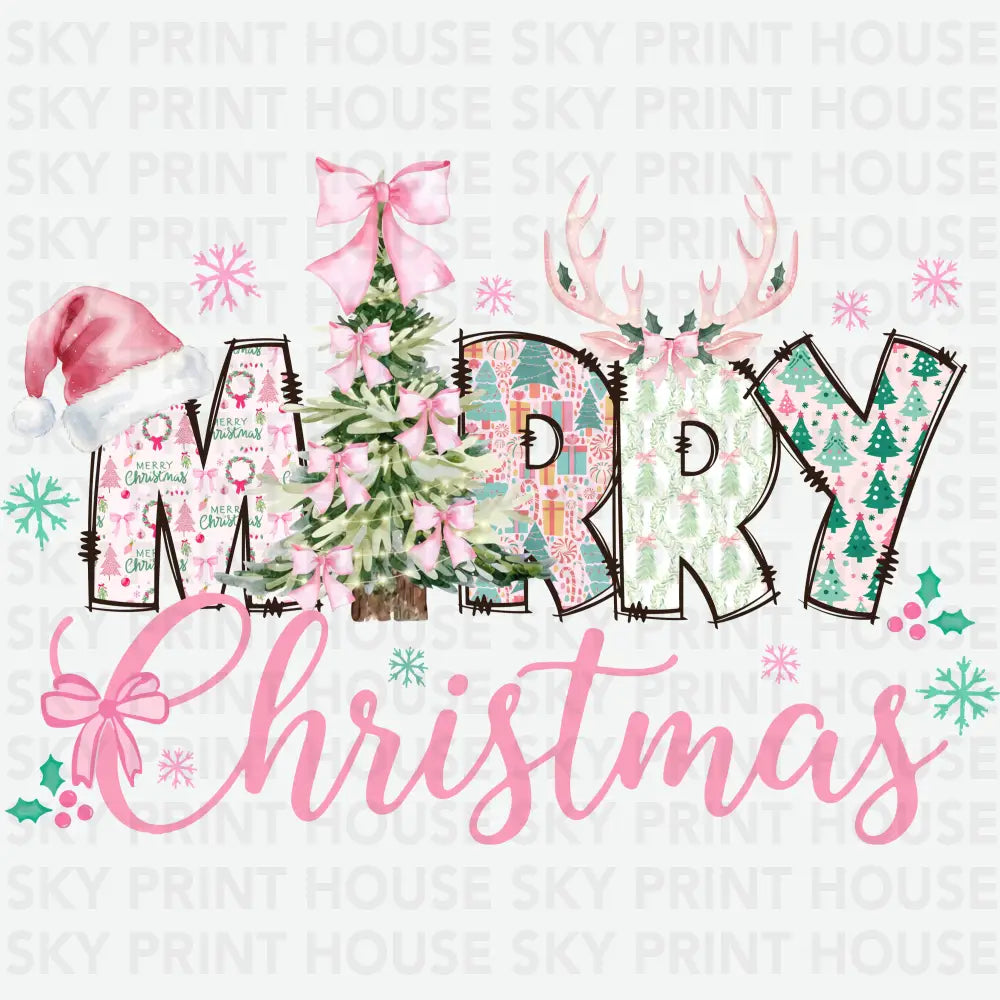 Pink Merry Christmas - Christmas Ready to Press DTF Transfer
